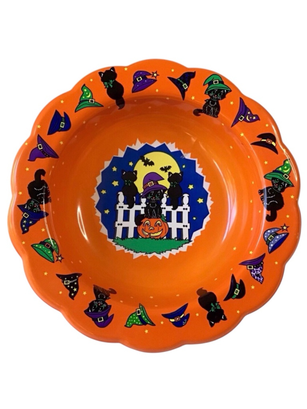 Vintage Halloween Candy Bowl Black Cats Pumpkin Witch Hat 1996 Berman Industries
